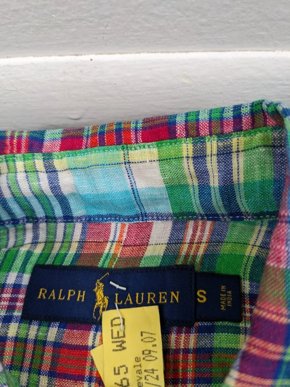 Polo Ralph Lauren Shirt Linen Indian Madras Plaid L/S Button Down Mens Small